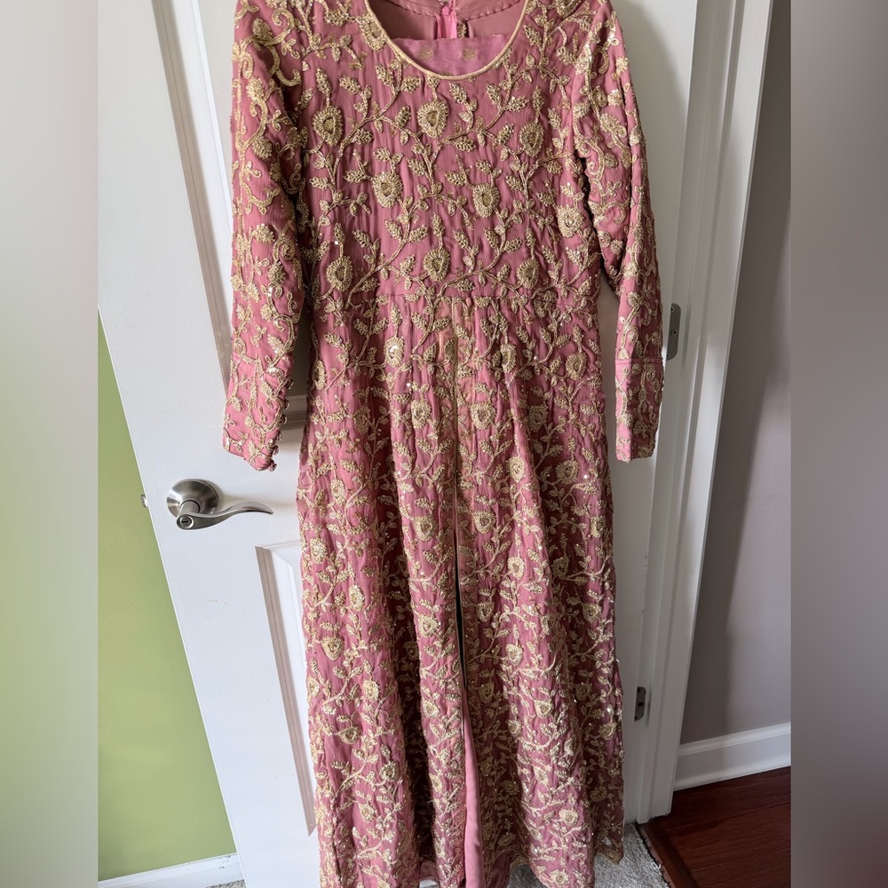 Elegant Pink and Gold Embroidered Anarkali Dress